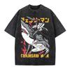 Chainsaw Man Anime Graphic T-Shirt Retro Washed Black Cotton Short Sleeve Men Casual Printed Top Manga Fashion