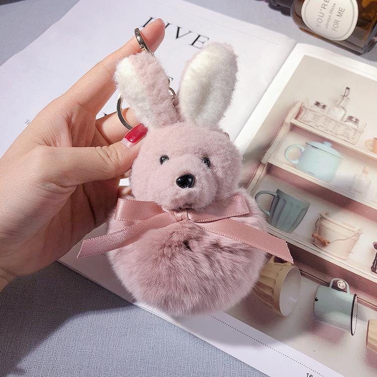 Plush Stuffed Animal Rabbit Fur Keychain Furry Doll Pompom Bunny Stuffed Keyring Bag Charm Kawaii Plush Bunny Pendant Women Girl