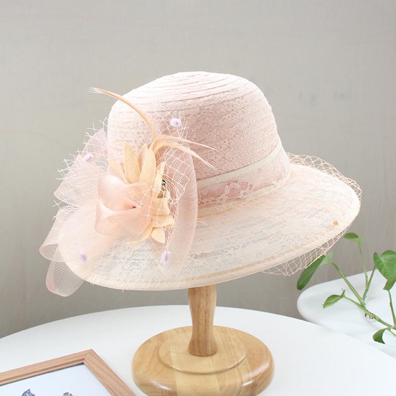 Female Elegant Organza Hats Adult Travel Sun Caps Female Wide Brim Beach Caps Lady Party Bucket Organza Caps
