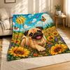 Sunflower Pug Cozy Throw Blanket Dog Lover Floral Decor