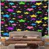 Colorful Stars On Black Background Pattern Wall Hanging Tapestry Decorative Tapestry Home Decor for Bedroom and Living Room