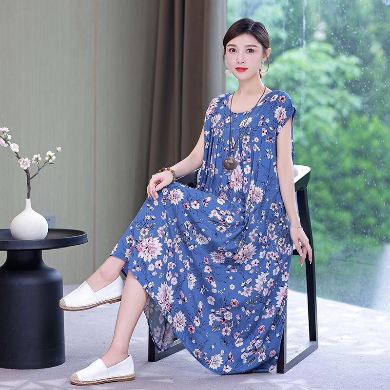 New Hot Fashion Casual 2025 Summer Dress For Women Print Loose O-Neck Cotton Women Clothing Dresses Plus Size