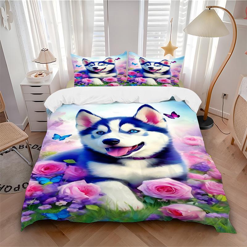3pcs Husky Puppy Duvet Cover Set -Includes 1 Duvet Cover and 2 Pillowcases, No Quilt Core, All-Season Home Decor Yy251111153