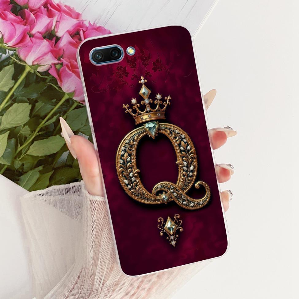 Transparent Casing For Honor 10 Cover Luxury Crown A-Z Letters 2D Flat Pattern Soft Case COL-AL10 COL-L29 COL-L19 COL-TL10