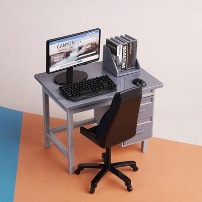 1 Set 1/12 Dollhouse Miniature Computer Keyboard Desk Chair Kit Home Study Room Furniture Decor Micro Scene Props