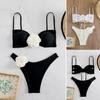 2Pcs/Set Women Sexy Bra High Tube 3D Flower Sling Bikini Set Top Bandeau Waist Briefs