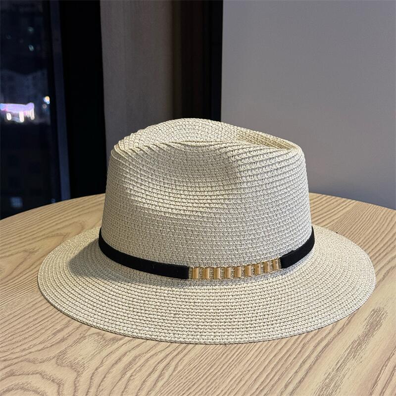 New Sun Protection Hat with Sunshade, Belt Buckle, Flat-top Hat, Outdoor Beach Outing Straw Hat, Women's Summer Versatile Trendy Hat