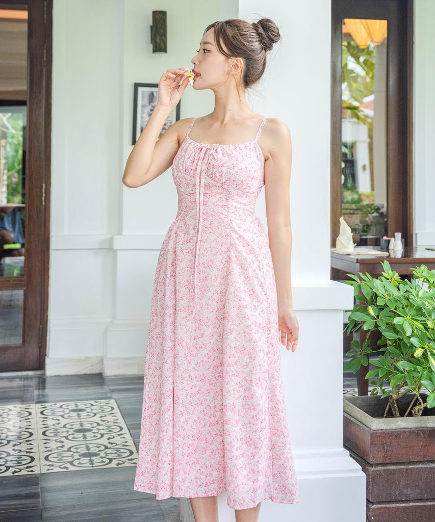 Helingbon Women'S Floral Shirred Sleeveless Long Dress Hi183