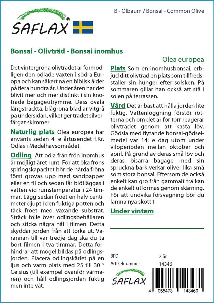 SAFLAX - Garden in the Bag - Bonsai - Common Olive - 20 seeds - With substrate in a fitting stand up bag - Olea europea