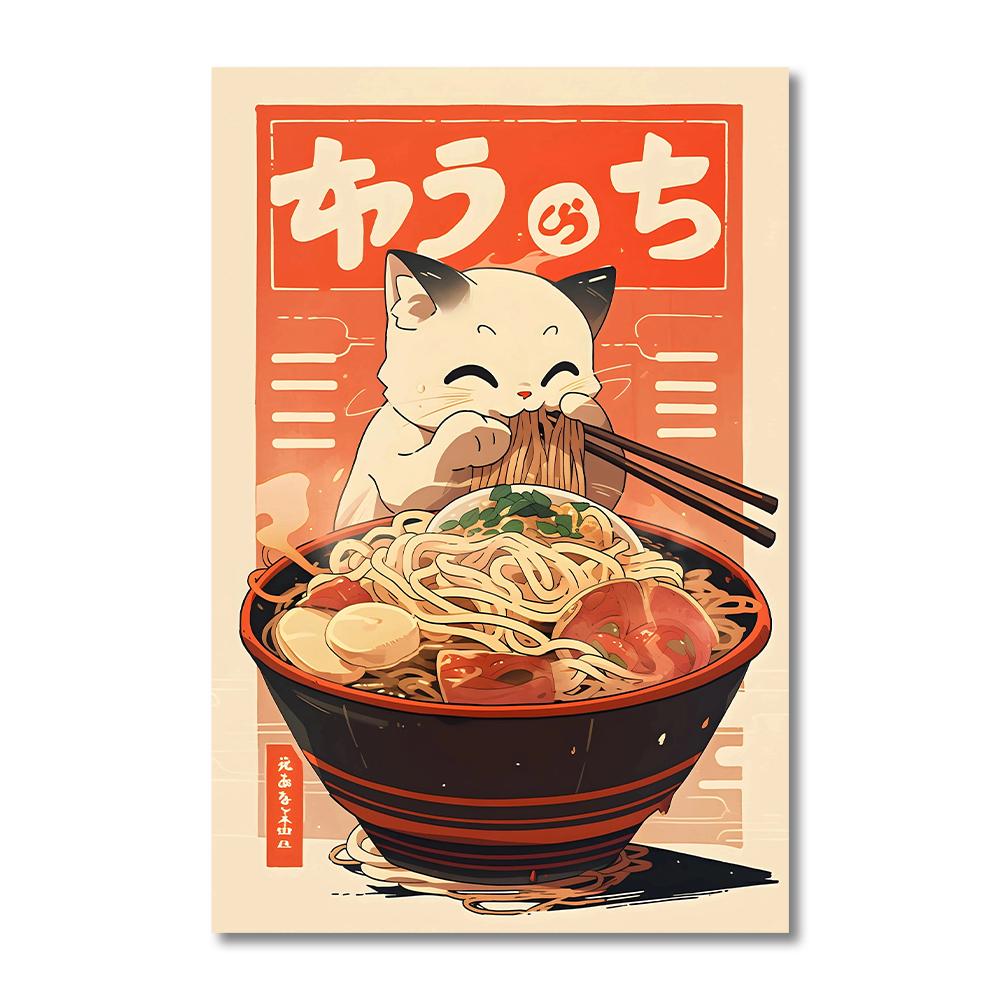 Kawaii Japonais Ramen Animal Chat Affiches Impressions sur Toile Peintures Décoration Maison Nouilles Nourriture Art Mural Affiche Décoration Pièce Cuisine