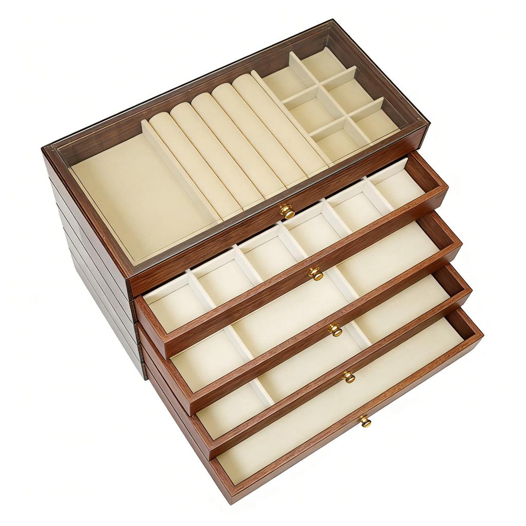Jewelry Storage Box Minimalist Wood   Lining Large Capacity Jewelry   Box for Rings Necklaces Earrings