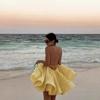 European & American Spaghetti Strap Deep V-neck Backless Pleated Puffy Dress