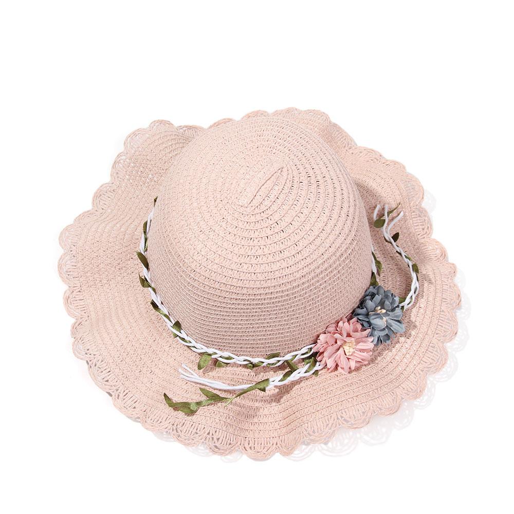 Travel Straw Weaving Toddler Baby Girls Summer Hat Flower Sunshade Caps Shoulder Bag Wide Brim Hats