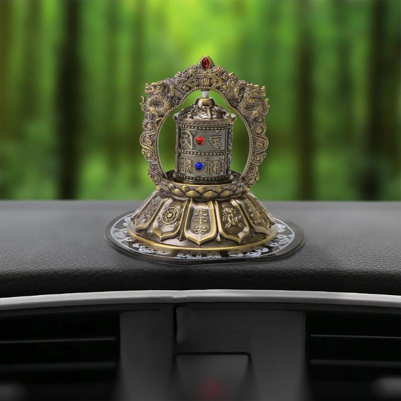 Solar Buddhas Scriptures Prayer Wheel Solar Powered Tibetan Prayer Wheel Ornament for Desk Car Interior Dashboard Decors