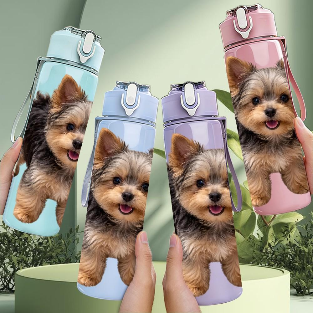 1PC Short Hair Yorkie Puppy Portrait 750ml Color Plastic Sports Water Bottle Leakproof Flip Straw Lid Suitable for Sports Office Home Use