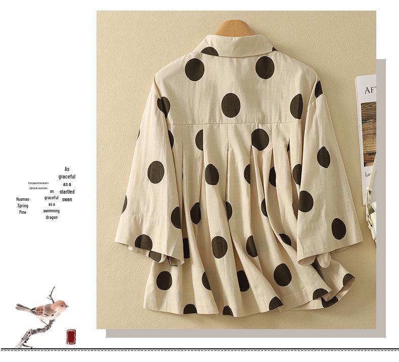 Plus Size Women's Polka Dot Retro Slimming Top – Short-Sleeved, Loose-Fit Summer Shirt