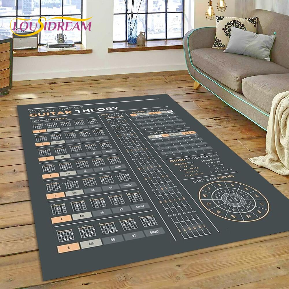 3D Gitaarakkoorden Theorie Grafiek Muziek Vloerkleed Tapijt voor Woonkamer Slaapkamer Huisdecoratie, Vloermat Antislip Decoratie voor Bank Deurmat