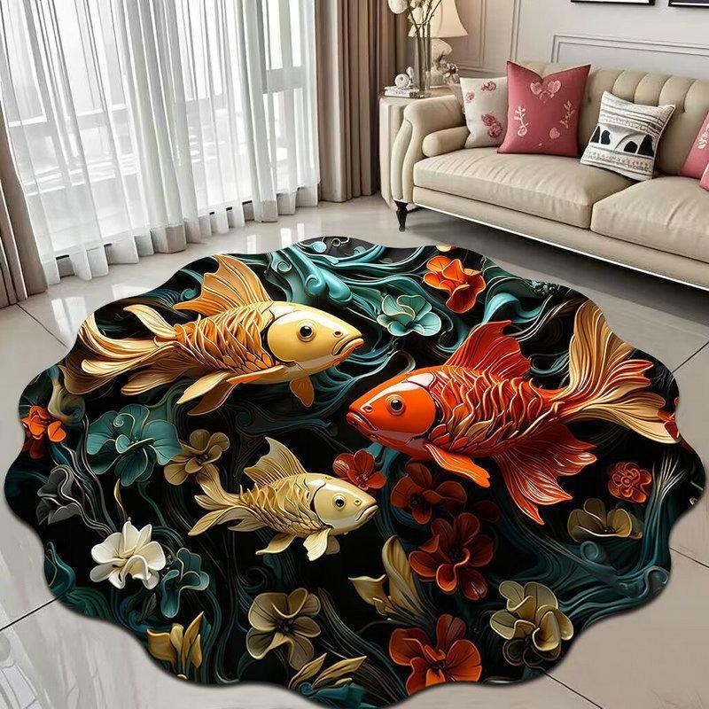 Tappetino per Pavimento Pesce Koi Visivo 3D, Piccolo Tappeto, Adatto per Ingressi, Soggiorni e Bagni