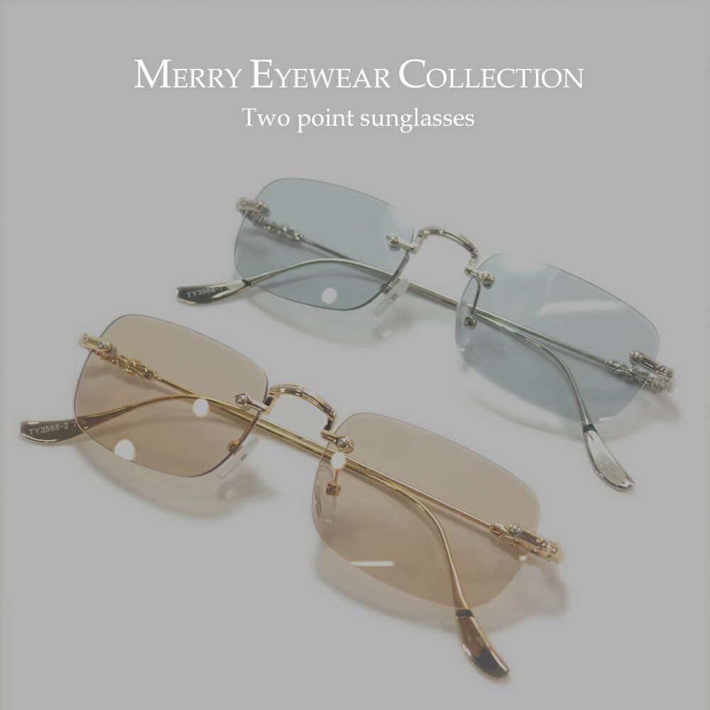 Fashion UV Light Colored Lenses [MERRY PLEASURE] Sunglasses, Glasses, Men's & Women's, Protection, Rimless, Square, (Silver, Gold, Brown, Gray, Smoke)