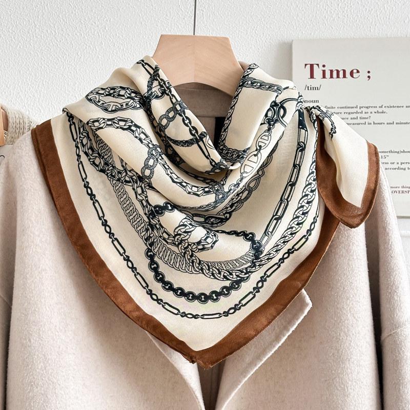 Chinese Style Soviet Style Garden Silk Scarf 71 Imitation Silk Small Square Scarf Women's Spring and Autumn Middle and Ancient Style Headscarf Neck