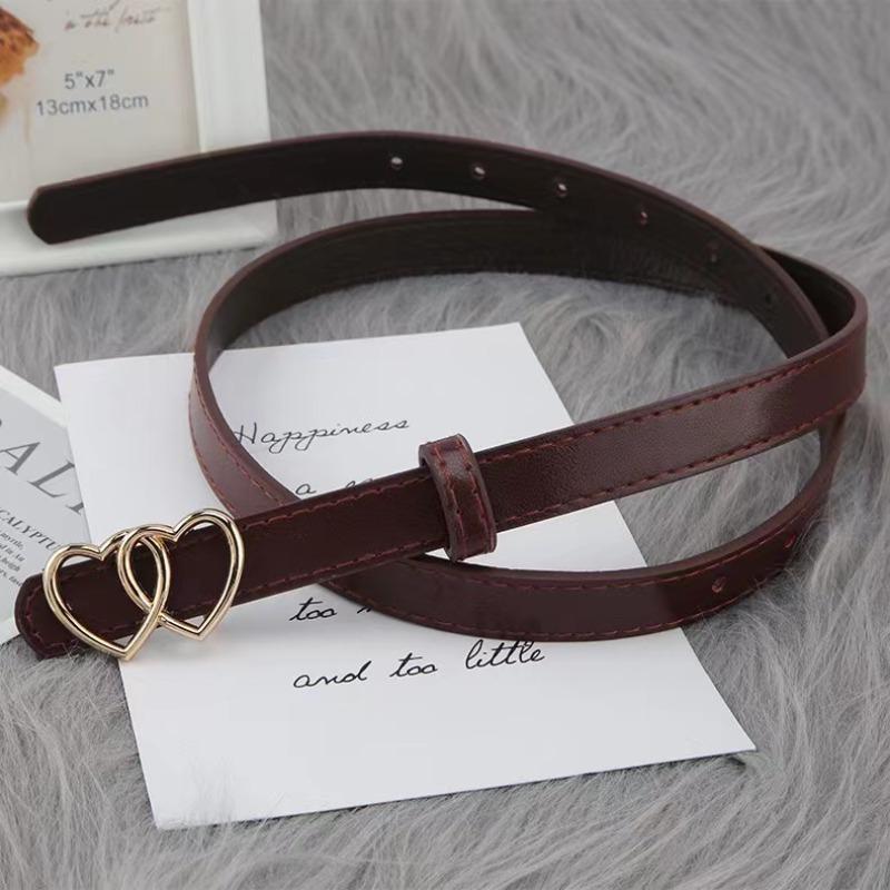 New Double Heart Gold Buckle Fashion Women's Thin Belt Pants Jeans dress Belt Women Designer Belt