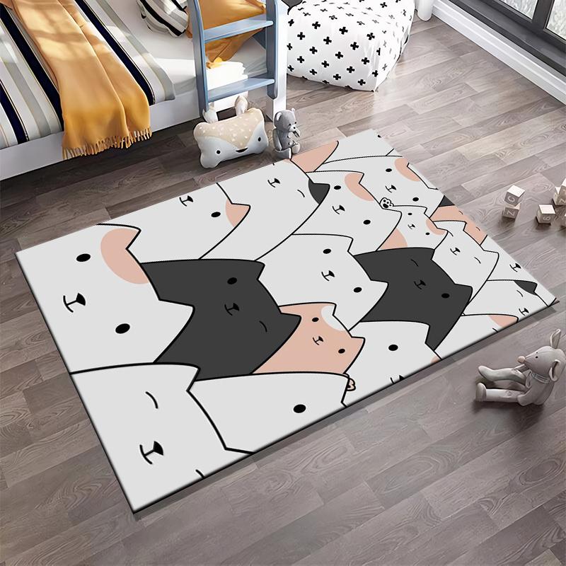Cute Cartoon Cat Pattern Carpet with White1Black1and Beige Cats Design Suitable for use as an anti-slip1 for1room and bedroom sofas