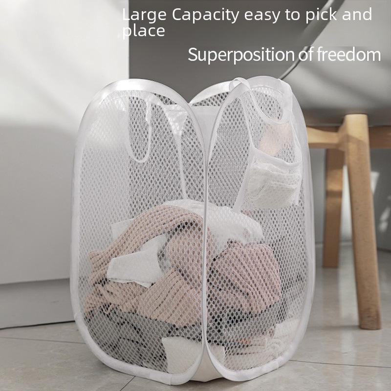 Nordic-Style Nylon Mesh Foldable Laundry Basket, Lightweight with Double Handles for Student Dormitories