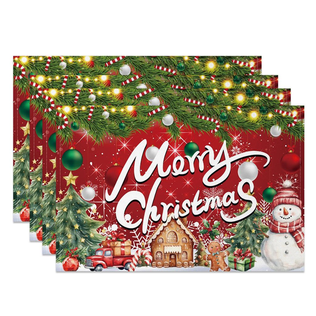 Christmas Table Mat Dining Table Xmas Tree Snowman Santa Gingerbread House Linen Fabric Merry Christmas Holiday Table Decoration