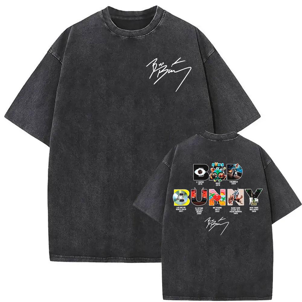 Bad Bunny Album Cover Printed Tshirt Debi Tirar Mas Fotos DTMF Washed Vintage T Shirts Men Women Hip Hop Punk Oversized T Shirt