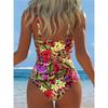 Women Contrast Color Floral Leopard Print One Piece Swimsuit Cutout Tie Knot Bikini Summer High Cut Bathing Suit Beachwear