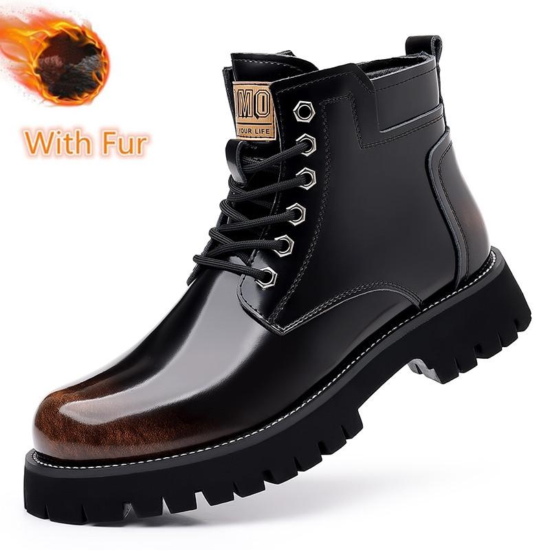 Men's Shoes Fashion Leather Men's High Boots Lace-Up Motorcycle Boots Men Outdoor Thick Bottom Round Head Stylish Ankle Boots