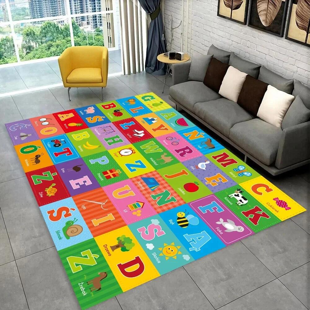 Educational ABC Alphabet Floor Mat Cartoon Carpet for Kids' Playroom or Bedroom Non-Slip Rug Early Learning Living Room Decor