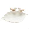Ceramic Jewelry Bowl with Leaf Ring And Bird Statues, Snack Plate for Dresser, Front Door