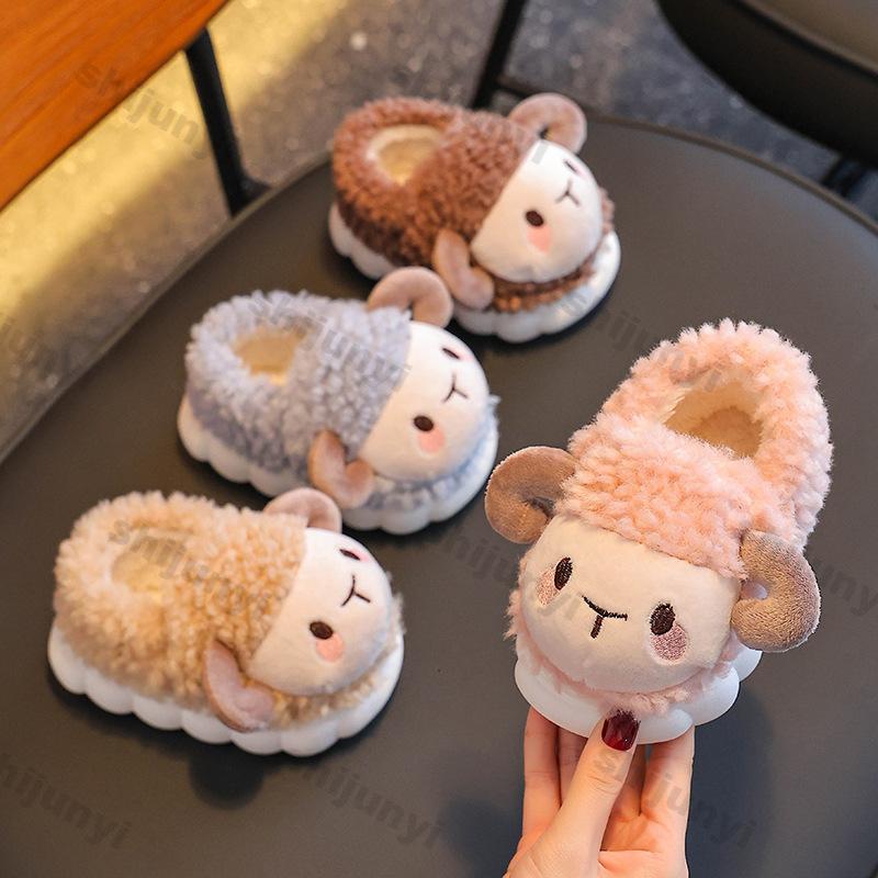 Winter Children's Cartoon Cotton Shoes Fashion Girls' Warm Plush Home Slippers Boys' Non Slip Velvet Fluffy Floor Shoes