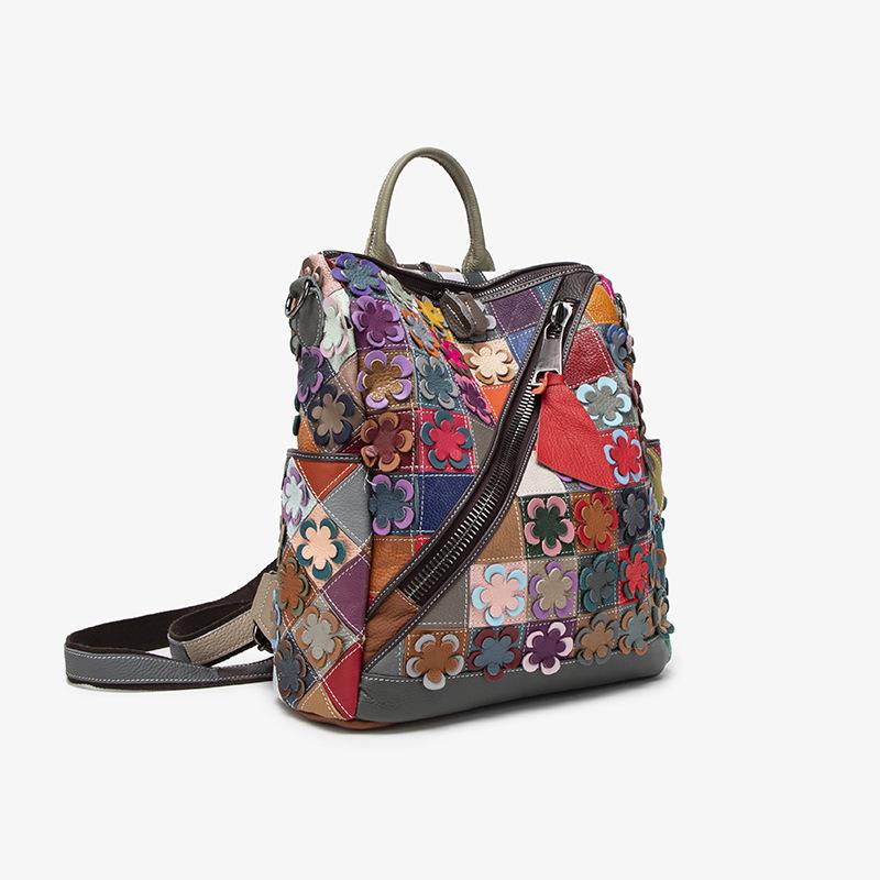 Bohemian Trendy Leder Handgemachte Tasche, Dreidimensionale Blume Romantischer Rucksack, Originelles Design
