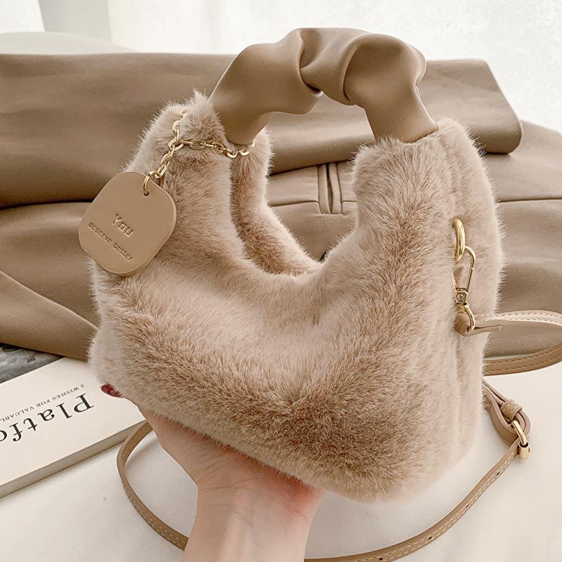 MODE Dames Schoudertassen Beer Patroon Zacht Pluche Shopper Mode Effen Kleur Grote Capaciteit Handtassen Casual Eenvoudige Tas Voor Studenten