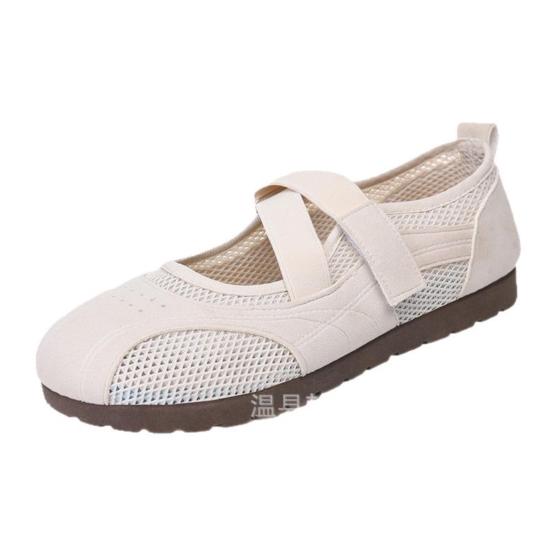 Mary Jane Women's 2025 Summer Mesh Velcro Flats - Versatile Casual Shoes for Moms