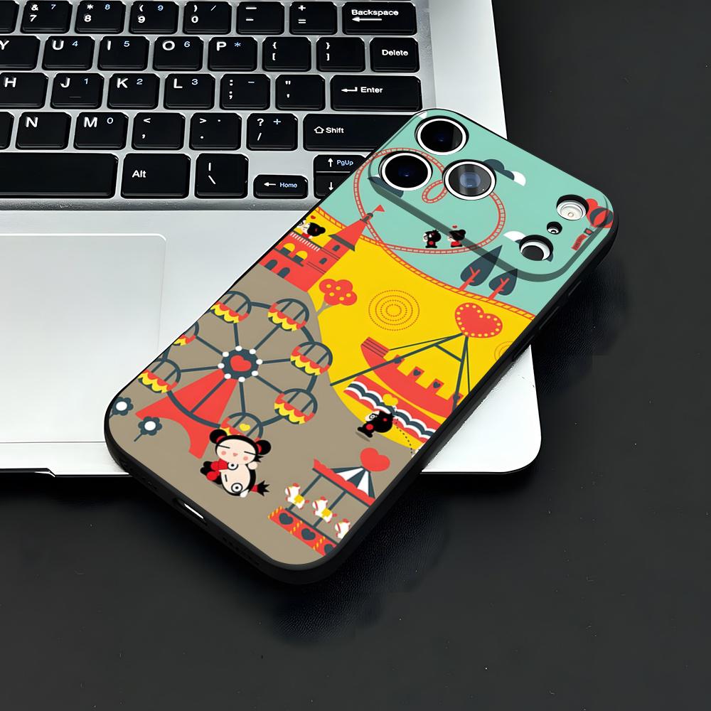 Modische Süße Cartoon Pucca Handyhülle Für IPhone 17 Air 16 E Pro Max 15 14 13 Mini 12 Pro 11 Max Plus Schwarzes Weiches Gehäuse