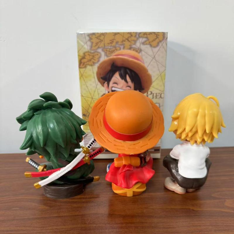 3pcs13cm Anime Figure One Piece Monkey Luffy Roronoa Zoro Kawaii Toys Figural Nendoroid Car Decoration Model Gift D Q PVC Kid Friendly Entertaining