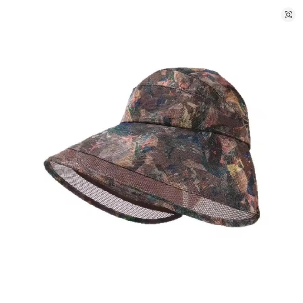 Anti-UV Adjustable Flower Empty Top Cap Polyester Mesh Anti-Sun Fisherman Hat Leaf Breathable Large Brim Sun Hat Outdoor