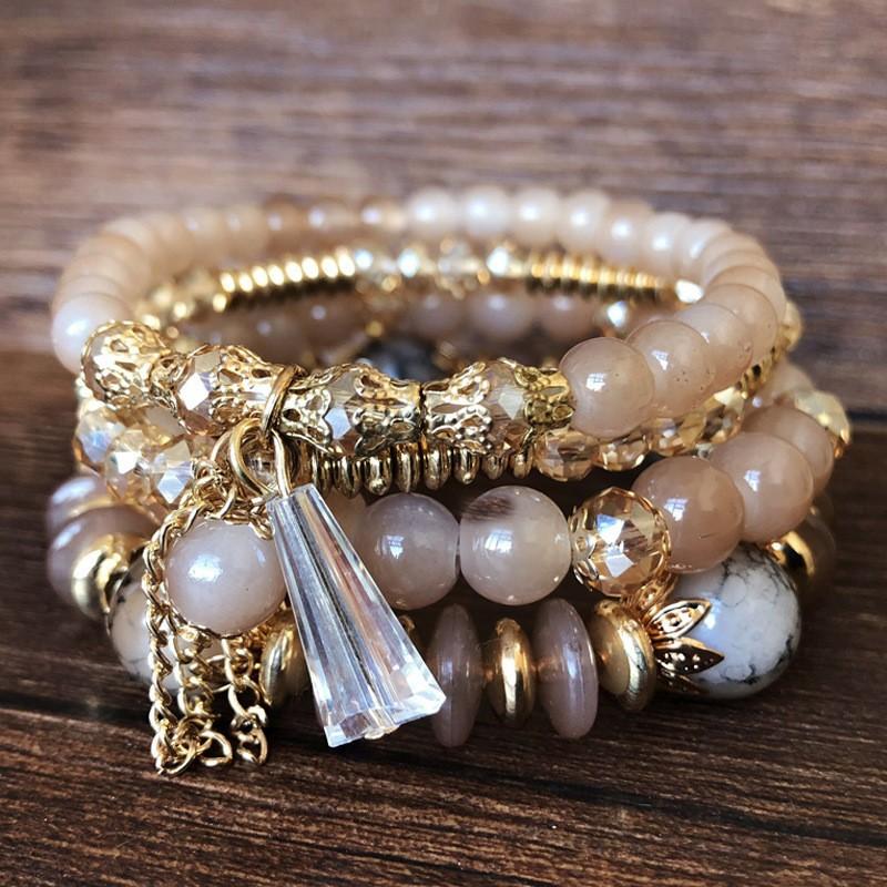 4-delige set Koreaanse Boho veelkleurige kristalkralen touwarmbanden voor vrouwen meisjes etnische hart bedel wikkelarmband Pulseira Feminina
