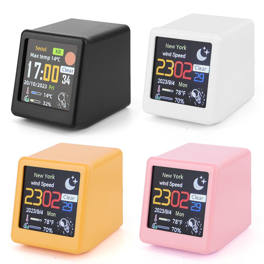 Mini Smart WIFI Weather Station Clock with Digital Screen DIY GIF Animations Desktop Mini Clock for Game Room Decoration