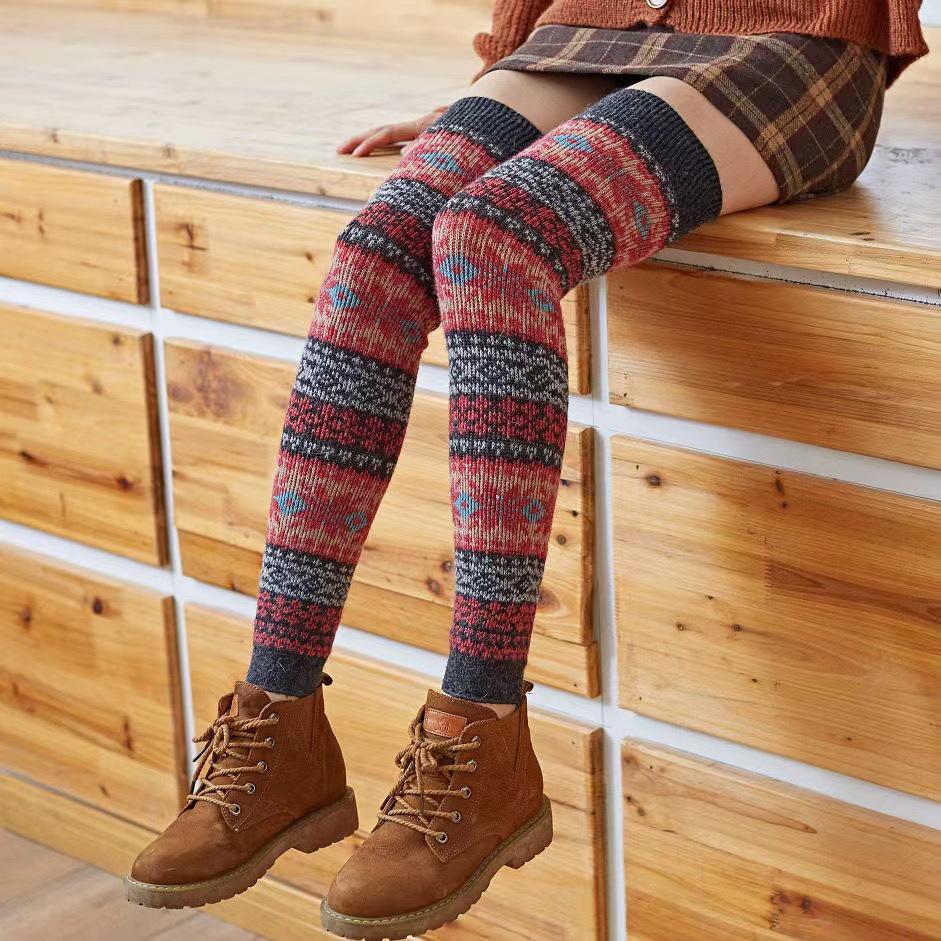Women's High-Top Rabbit Wool Knee Socks for Autumn/Winter - Japanese Leggings for Square Dance and Outdoor Wear