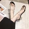 High Heels Women's Summer 2025 New Round Head Rhinestone Open-toed Thin Strap Thick Heel Fashion Versatile Outer Slippers Women