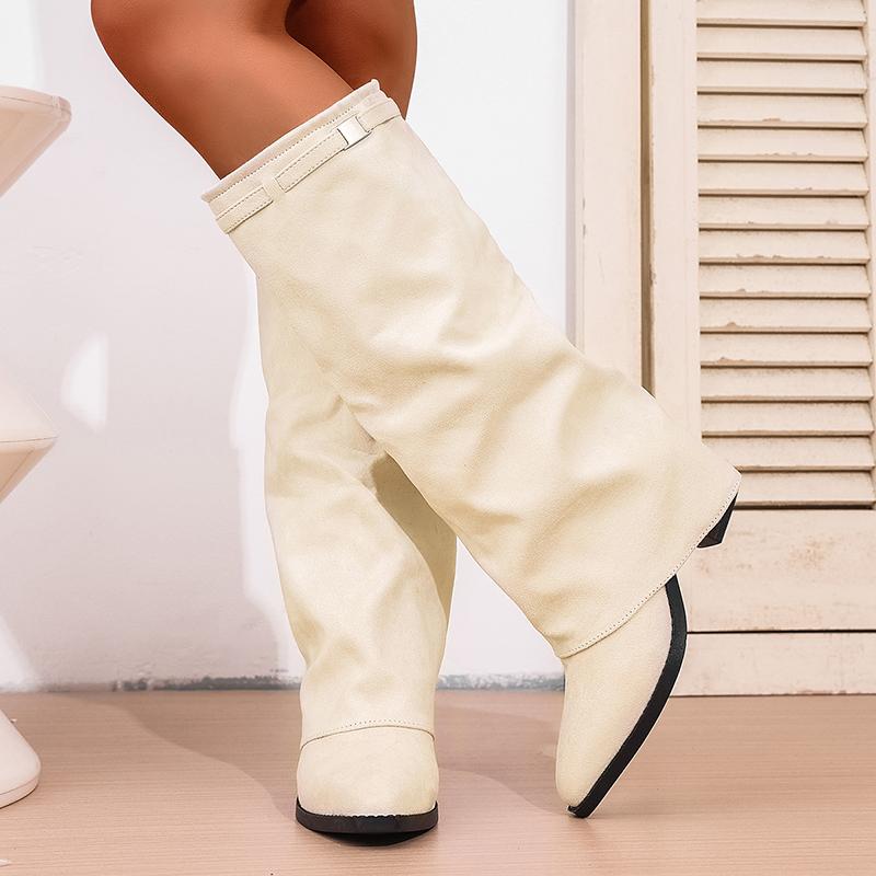 Fashion Slip on High Heeled Knee High Boots Women Autumn Winter High Tube Rider Pointed Toe Thick Long Botas