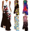 Retro Print Summer Long Dress 2024 Multicolor V Neck Sleeveless