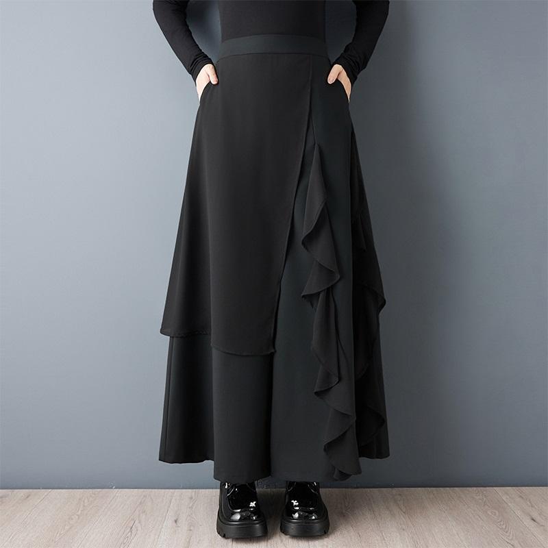 Černé Plus size Vintage vysoký pas Ležérní volné Jaro Léto Podzim Široké nohavice Sukně Kalhoty Dámské Kalhoty