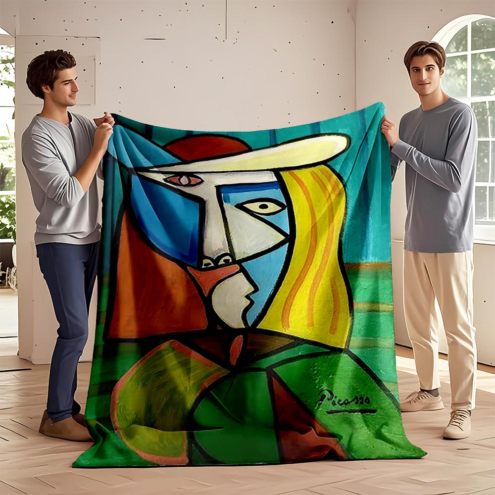 Abstract Picasso-Style Portrait in Vibrant Colors Flannel blanket for bedroom, living room, sofa, and nap sofas.