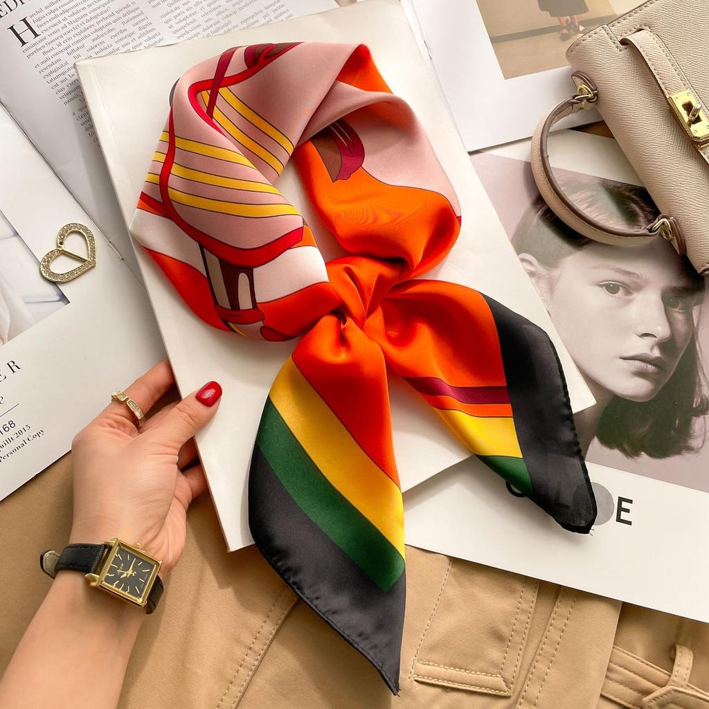 Luxury Fashion Print 70*70cm Silk Square Scarf Women Soft Satin Hairband Neckerchief Tie Female Headband Foulard Bag Ribbon