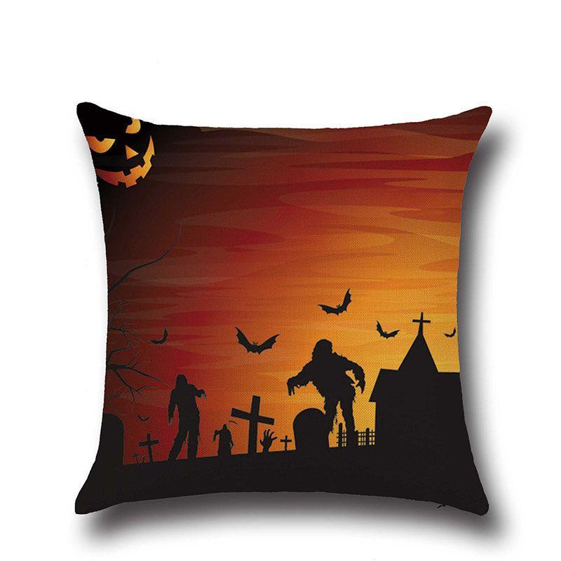 Halloween Witch Castle Linen Throw Pillow Case With Invisible Zipper And Pumpkin Pattern
